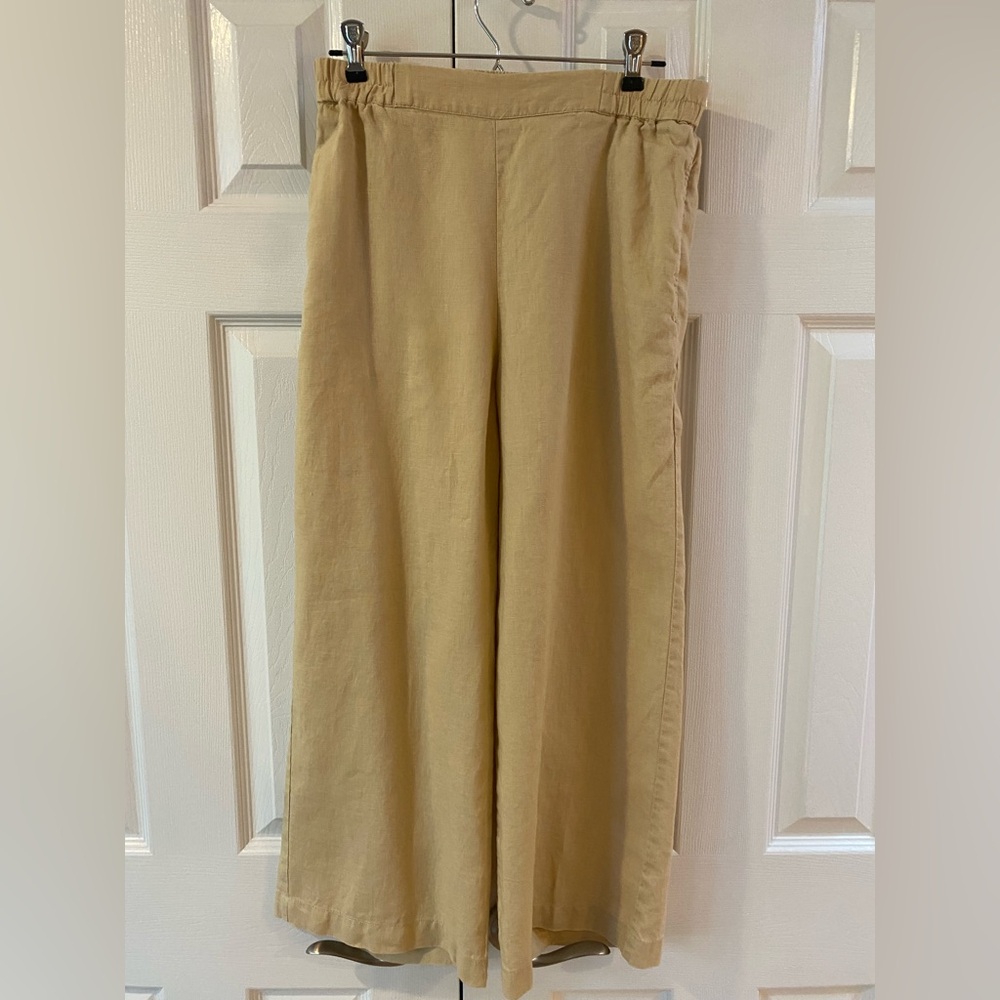 Part Two Tan Linen Wide Leg Cropped Pants Size 6